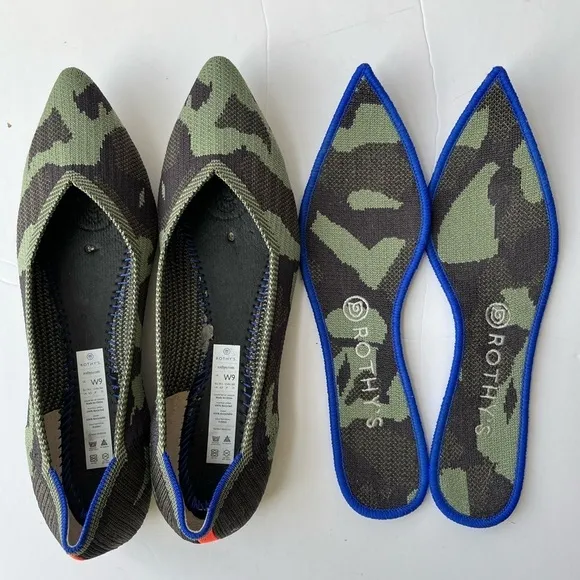 Rothy's The Point Olive Camo Ballet knit Pointed Toe Flats Women’s size 9