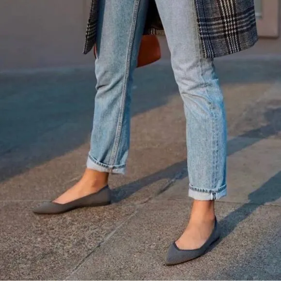 Rothy’s The Point Pointed Toe Flats Cloud Grey Bird Eye Size 11.5