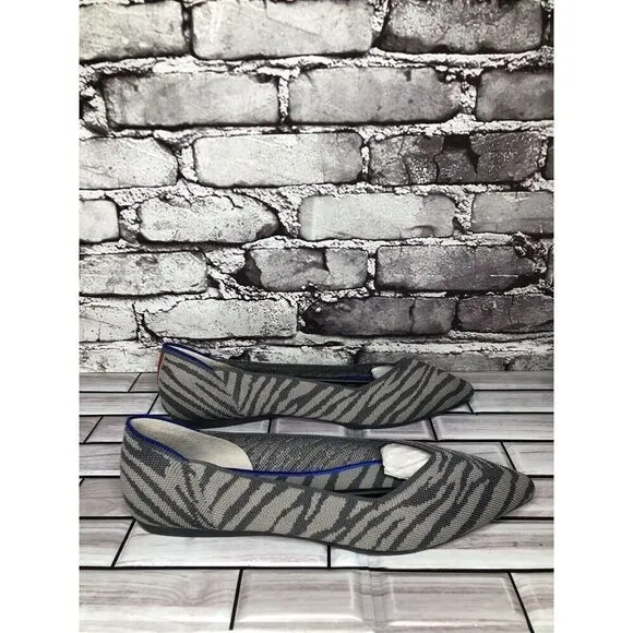 Rothy’s The Point Retired Grey Zebra Fabric Stripe Flats Women Sz 9.5M US/41EU