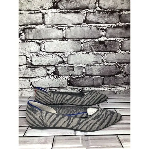 Rothy’s The Point Retired Grey Zebra Fabric Stripe Flats Women Sz 9.5M US/41EU