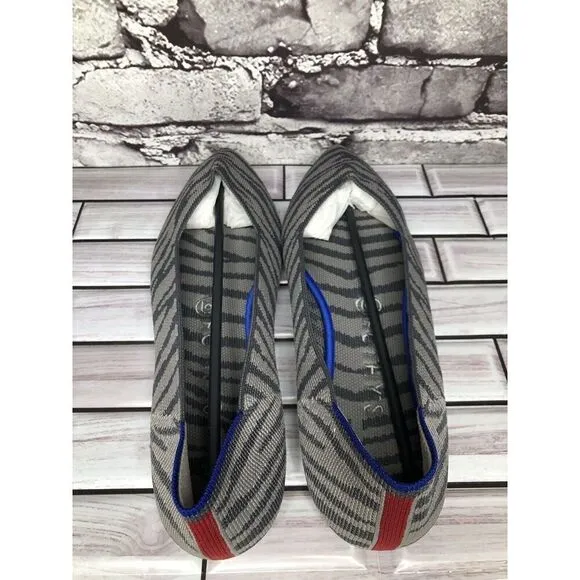 Rothy’s The Point Retired Grey Zebra Fabric Stripe Flats Women Sz 9.5M US/41EU