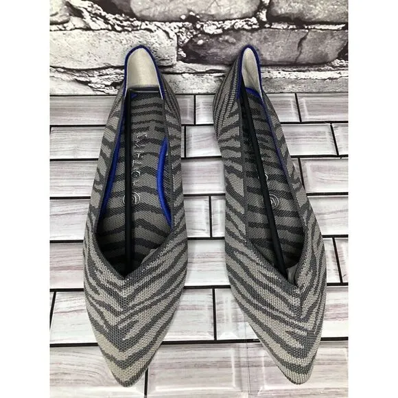Rothy’s The Point Retired Grey Zebra Fabric Stripe Flats Women Sz 9.5M US/41EU