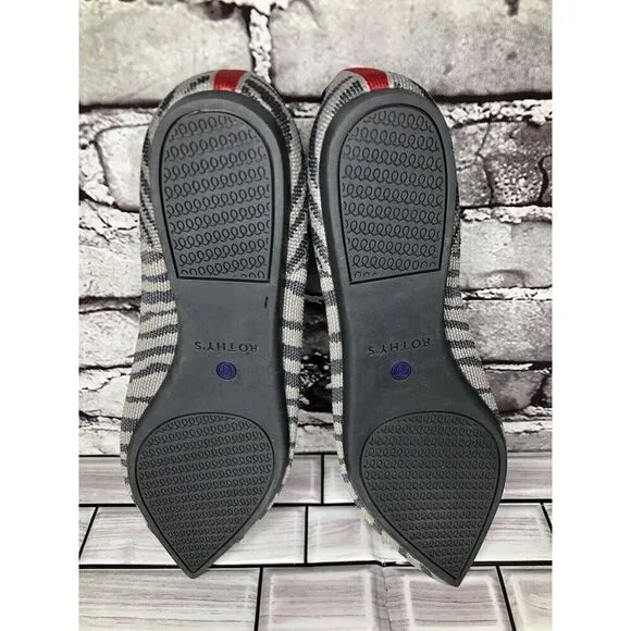 Rothy’s The Point Retired Grey Zebra Fabric Stripe Flats Women Sz 9.5M US/41EU