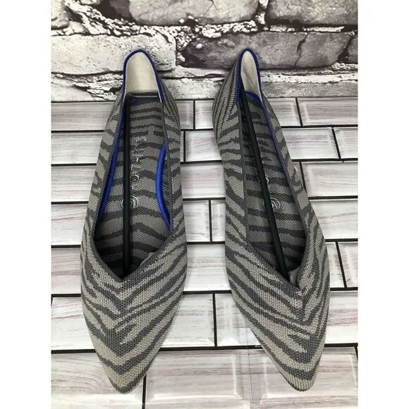 Rothy’s The Point Retired Grey Zebra Fabric Stripe Flats Women Sz 9.5M US/41EU
