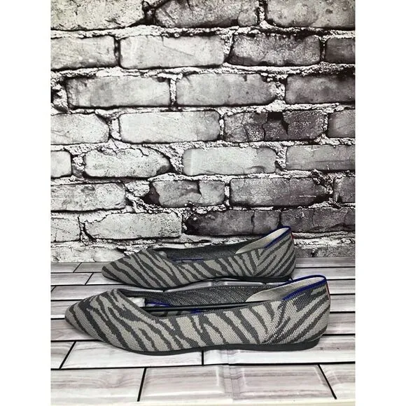 Rothy’s The Point Retired Grey Zebra Fabric Stripe Flats Women Sz 9.5M US/41EU