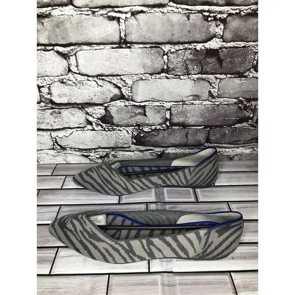 Rothy’s The Point Retired Grey Zebra Fabric Stripe Flats Women Sz 9.5M US/41EU