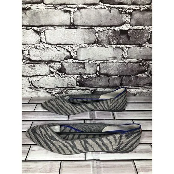 Rothy’s The Point Retired Grey Zebra Fabric Stripe Flats Women Sz 9.5M US/41EU