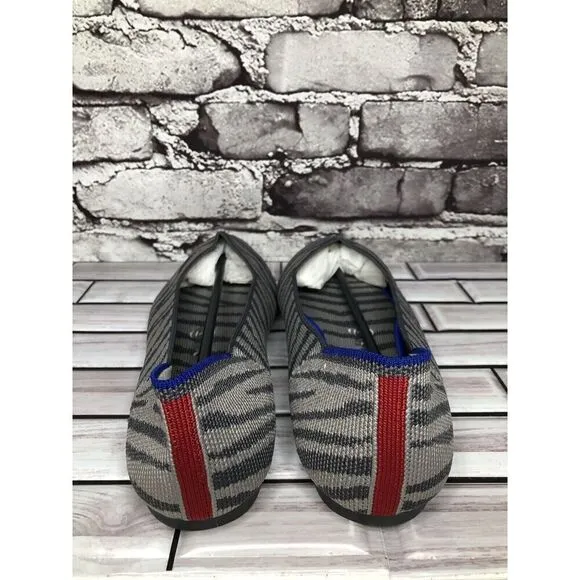 Rothy’s The Point Retired Grey Zebra Fabric Stripe Flats Women Sz 9.5M US/41EU