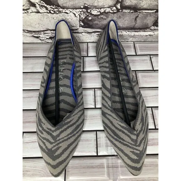 Rothy’s The Point Retired Grey Zebra Fabric Stripe Flats Women Sz 9.5M US/41EU