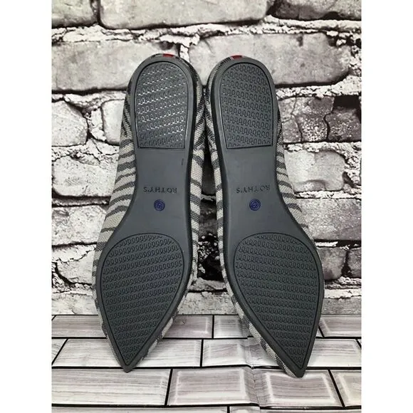 Rothy’s The Point Retired Grey Zebra Fabric Stripe Flats Women Sz 9.5M US/41EU