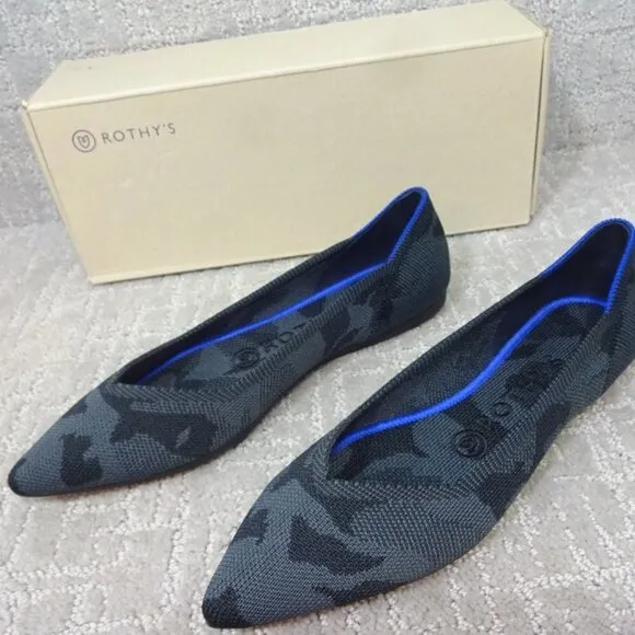 Rothy’s The Point Women's Size 7 US Gray Camo Slip On Pointed Toe Ballet Flats