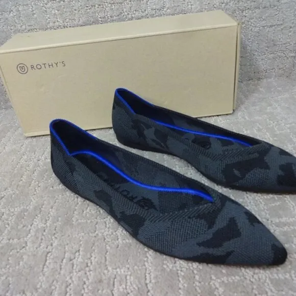 Rothy’s The Point Women's Size 7 US Gray Camo Slip On Pointed Toe Ballet Flats