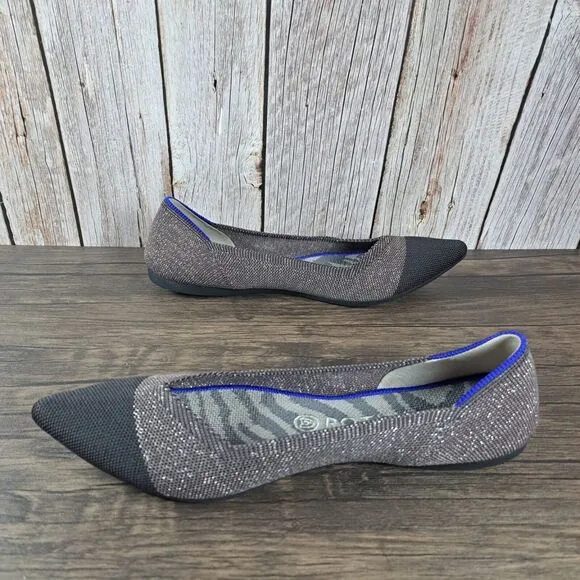 Rothy's Twilight Metallic The Point Captoe Ballet Flats Women's Sz 10 Taupe
