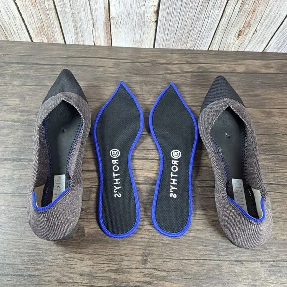 Rothy's Twilight Metallic The Point Captoe Ballet Flats Women's Sz 10 Taupe