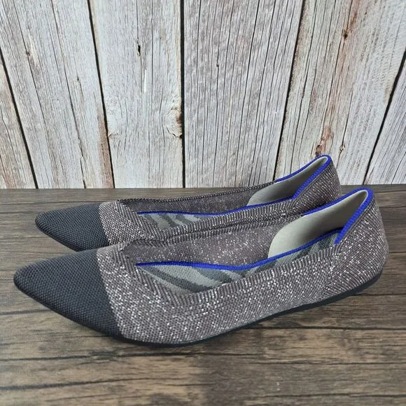 Rothy's Twilight Metallic The Point Captoe Ballet Flats Women's Sz 10 Taupe