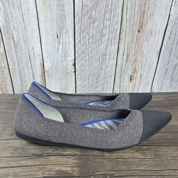 Rothy's Twilight Metallic The Point Captoe Ballet Flats Women's Sz 10 Taupe