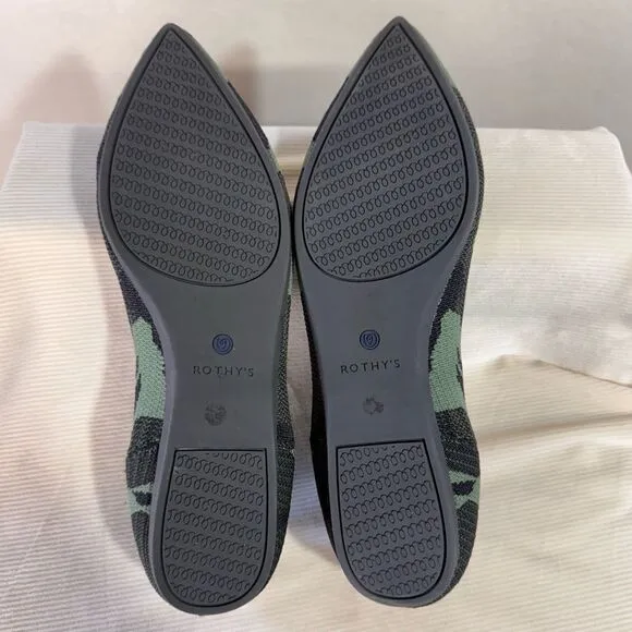 Rothy's Womens Camo Knit The Point Slip-on Ballet Flats Olive Green Sz 11.5 NWOT