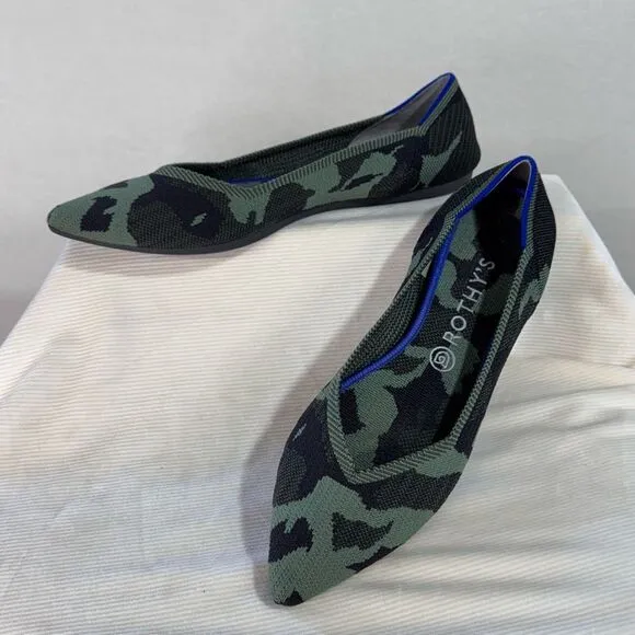 Rothy's Womens Camo Knit The Point Slip-on Ballet Flats Olive Green Sz 11.5 NWOT