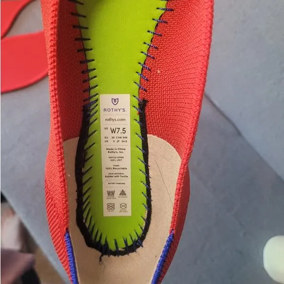 Rothy’s Womens The Point Flats Lollipop Red Size 7.5