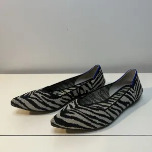Rothy’s Zebra Print The Point Flats Black Biege Womens Size 7.5 Knit