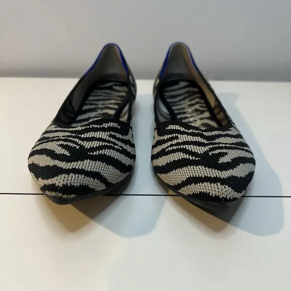 Rothy’s Zebra Print The Point Flats Black Biege Womens Size 7.5 Knit