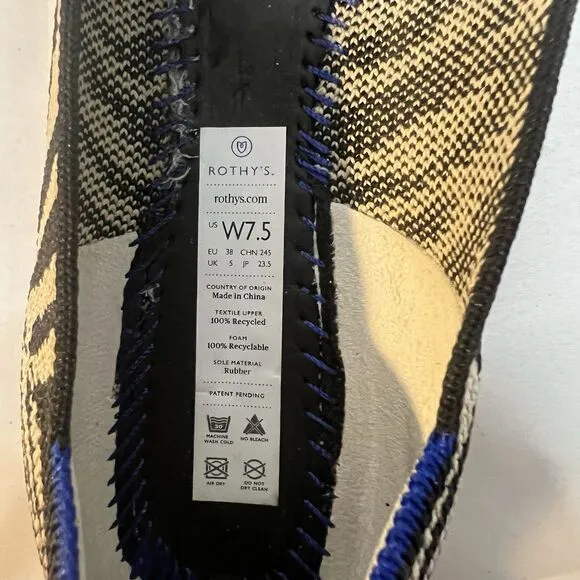 Rothy’s Zebra Print The Point Flats Black Biege Womens Size 7.5 Knit