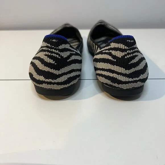 Rothy’s Zebra Print The Point Flats Black Biege Womens Size 7.5 Knit
