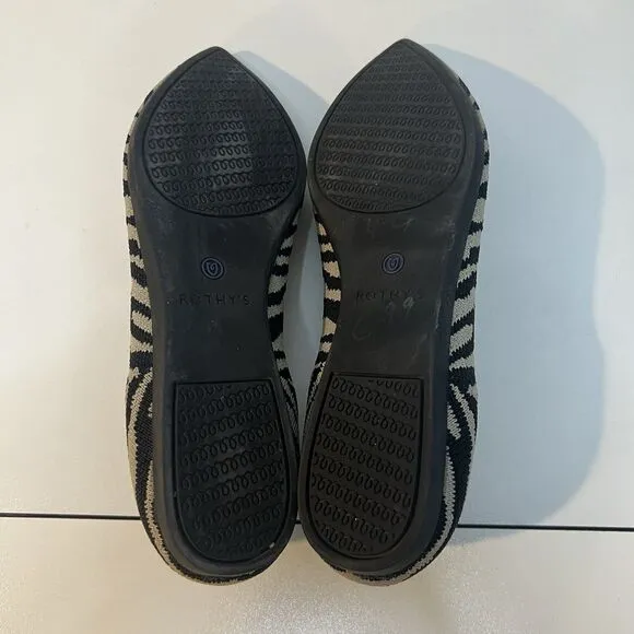 Rothy’s Zebra Print The Point Flats Black Biege Womens Size 7.5 Knit