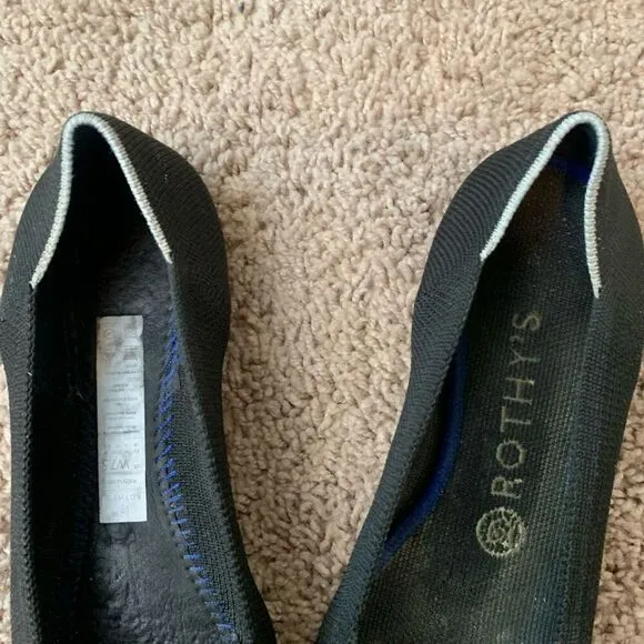 Rothy’s Black Classic Pointed Toe Loafer Flats Ballet Slip On 7.5