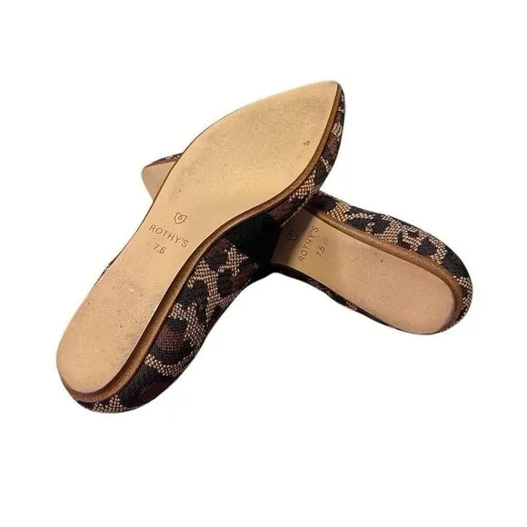 Rothys Womens Pointed Toe Size 7.5  Big Cats Black Flats with Bow Animal Print