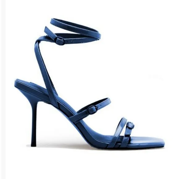 Royal Blue High Heeled Sandals with Strappy Design and Stiletto Heel