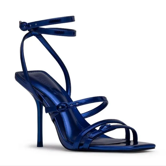 Royal Blue High Heeled Sandals with Strappy Design and Stiletto Heel
