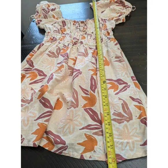 Sabo Skirt Havana Floral Mini Dress Linen Blend Puff Sleeve Milkmaid Small