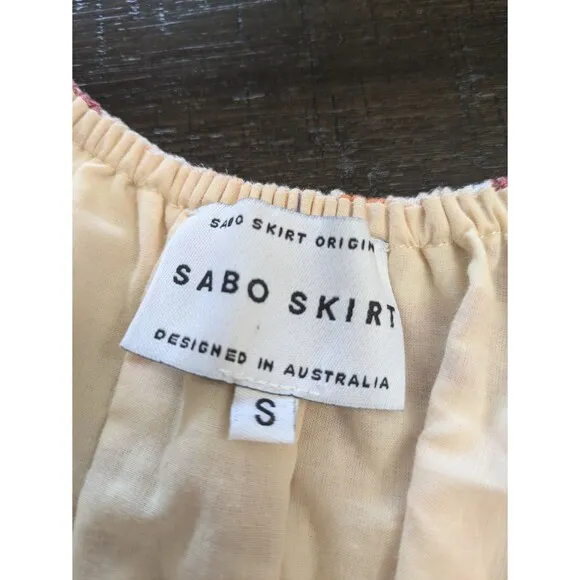 Sabo Skirt Havana Floral Mini Dress Linen Blend Puff Sleeve Milkmaid Small