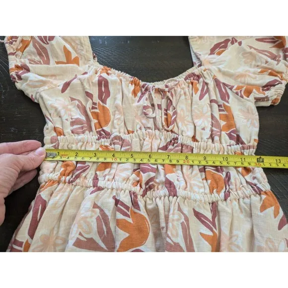 Sabo Skirt Havana Floral Mini Dress Linen Blend Puff Sleeve Milkmaid Small