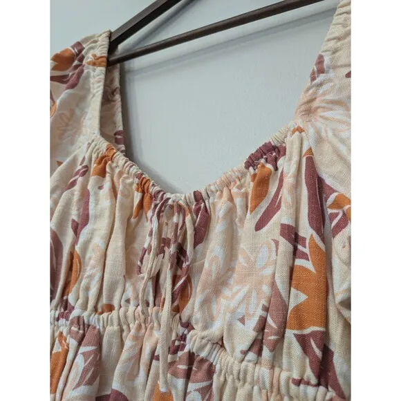 Sabo Skirt Havana Floral Mini Dress Linen Blend Puff Sleeve Milkmaid Small