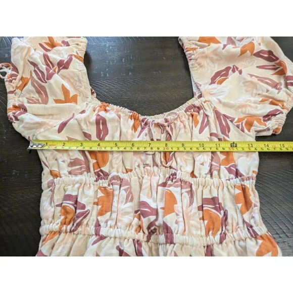 Sabo Skirt Havana Floral Mini Dress Linen Blend Puff Sleeve Milkmaid Small