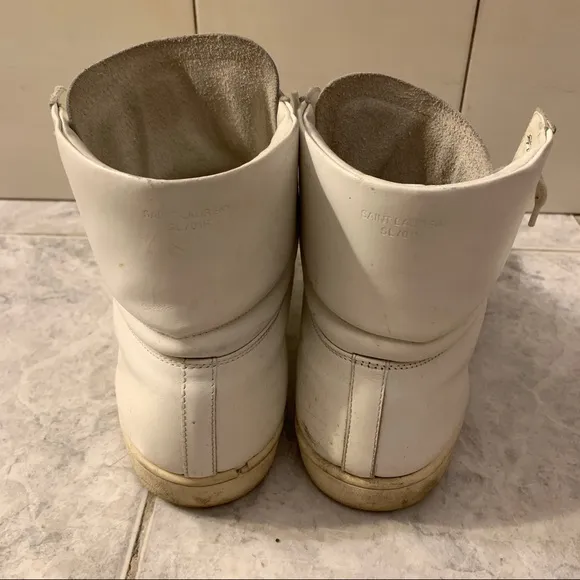 Saint Laurent Paris Men's White Leather Court High Top Sneakers Size 42.5
