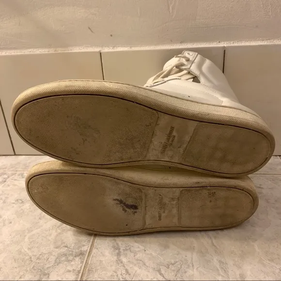 Saint Laurent Paris Men's White Leather Court High Top Sneakers Size 42.5
