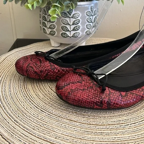 SAINT LAURENT Paris Red Snakeskin Ballet Flats Size 37.5