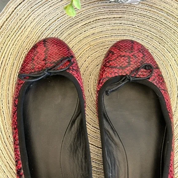 SAINT LAURENT Paris Red Snakeskin Ballet Flats Size 37.5