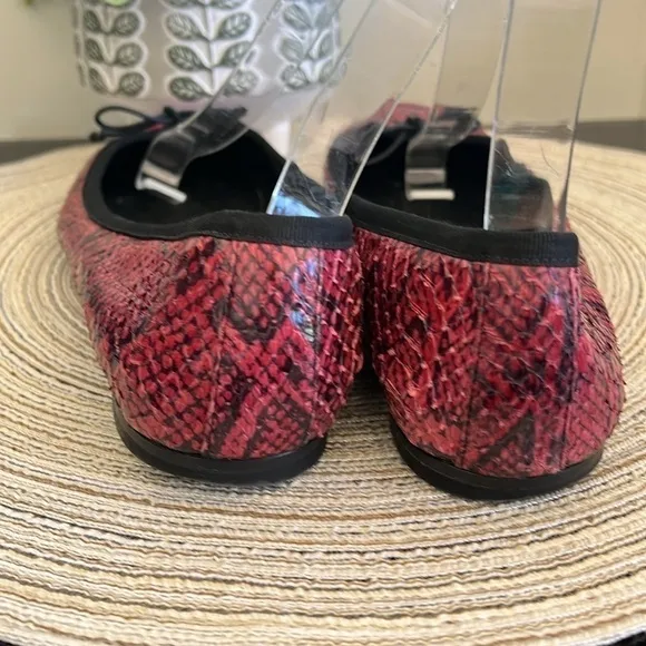 SAINT LAURENT Paris Red Snakeskin Ballet Flats Size 37.5