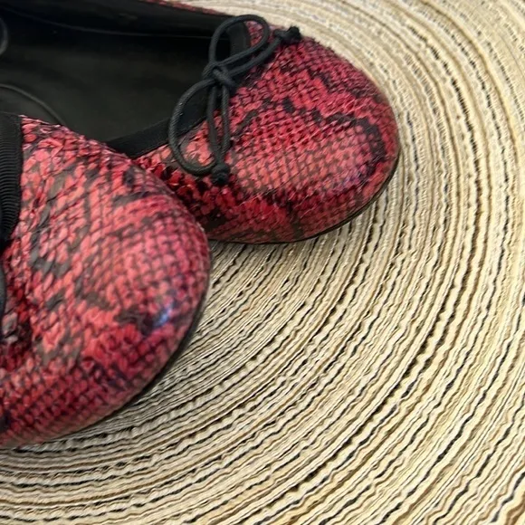 SAINT LAURENT Paris Red Snakeskin Ballet Flats Size 37.5