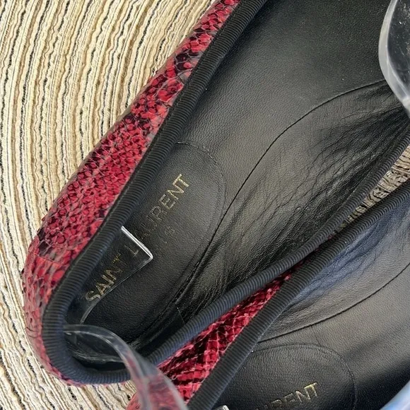 SAINT LAURENT Paris Red Snakeskin Ballet Flats Size 37.5