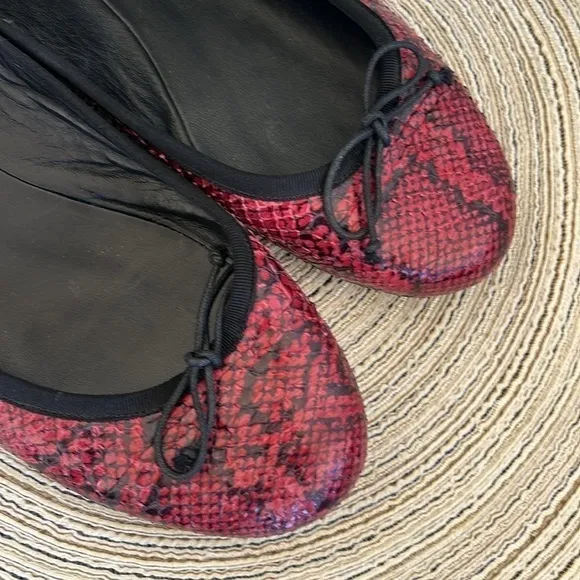 SAINT LAURENT Paris Red Snakeskin Ballet Flats Size 37.5