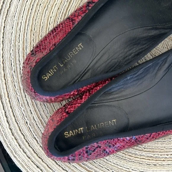 SAINT LAURENT Paris Red Snakeskin Ballet Flats Size 37.5