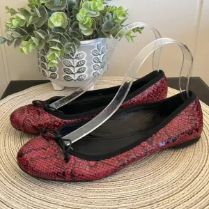 SAINT LAURENT Paris Red Snakeskin Ballet Flats Size 37.5