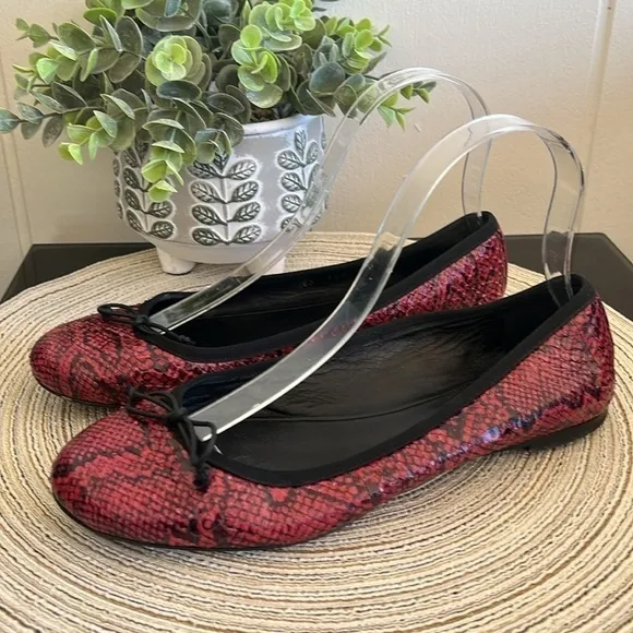 SAINT LAURENT Paris Red Snakeskin Ballet Flats Size 37.5