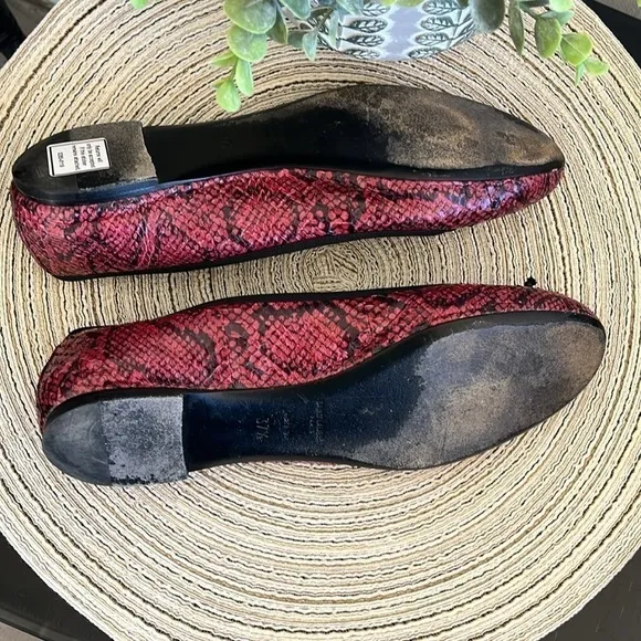 SAINT LAURENT Paris Red Snakeskin Ballet Flats Size 37.5