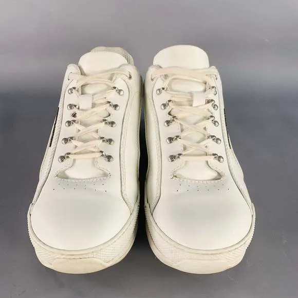 SAINT LAURENT White Leather Lace-Up Low Top Sneakers